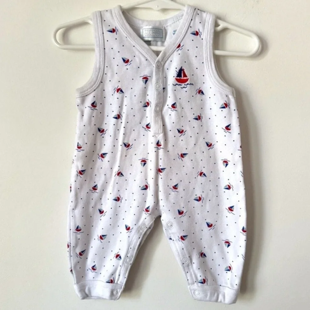 Vintage 90s Baby Romper 3 Months Sailboat‎ Summer Nautical Beach Preppy July 4th